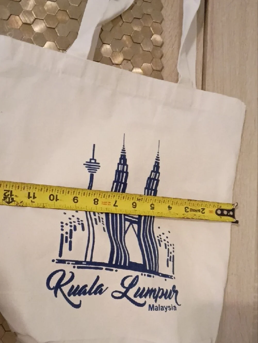 Kuala Lumpur Canvas Tote Bag in Cream with Navy Print